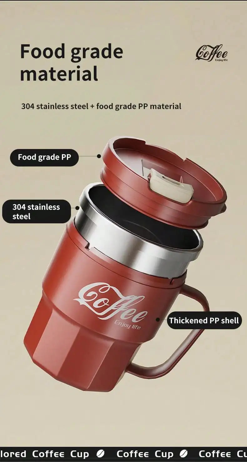 WORTHBUY 400/480ML 304 Stainless Steel Coffee Cup With Lid&Handle Double Layer Coffee Mug Drinkware Reusable Insulated Water Cup