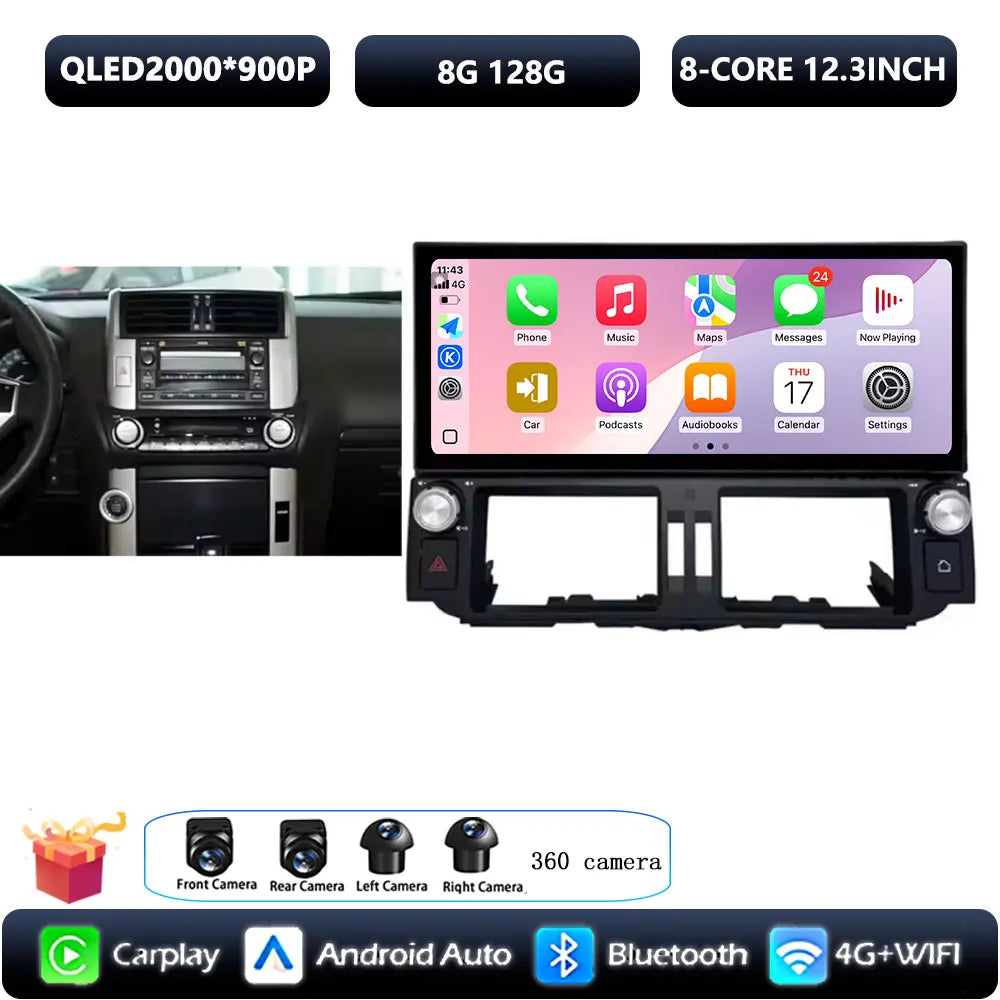 12.3 inch Ultra-thin Screen DSP Android 14 For Toyota Land Cruiser Prado 150 2010 - 2013 GPS Radio Multimedia Player 4G Navi Car