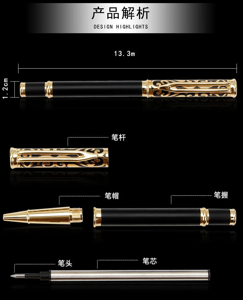 1 Set Luxury Metal Gel Pen Sculpture Pattern Roller Pen Office School Stationary Pen Customized Logo Name Text Gift