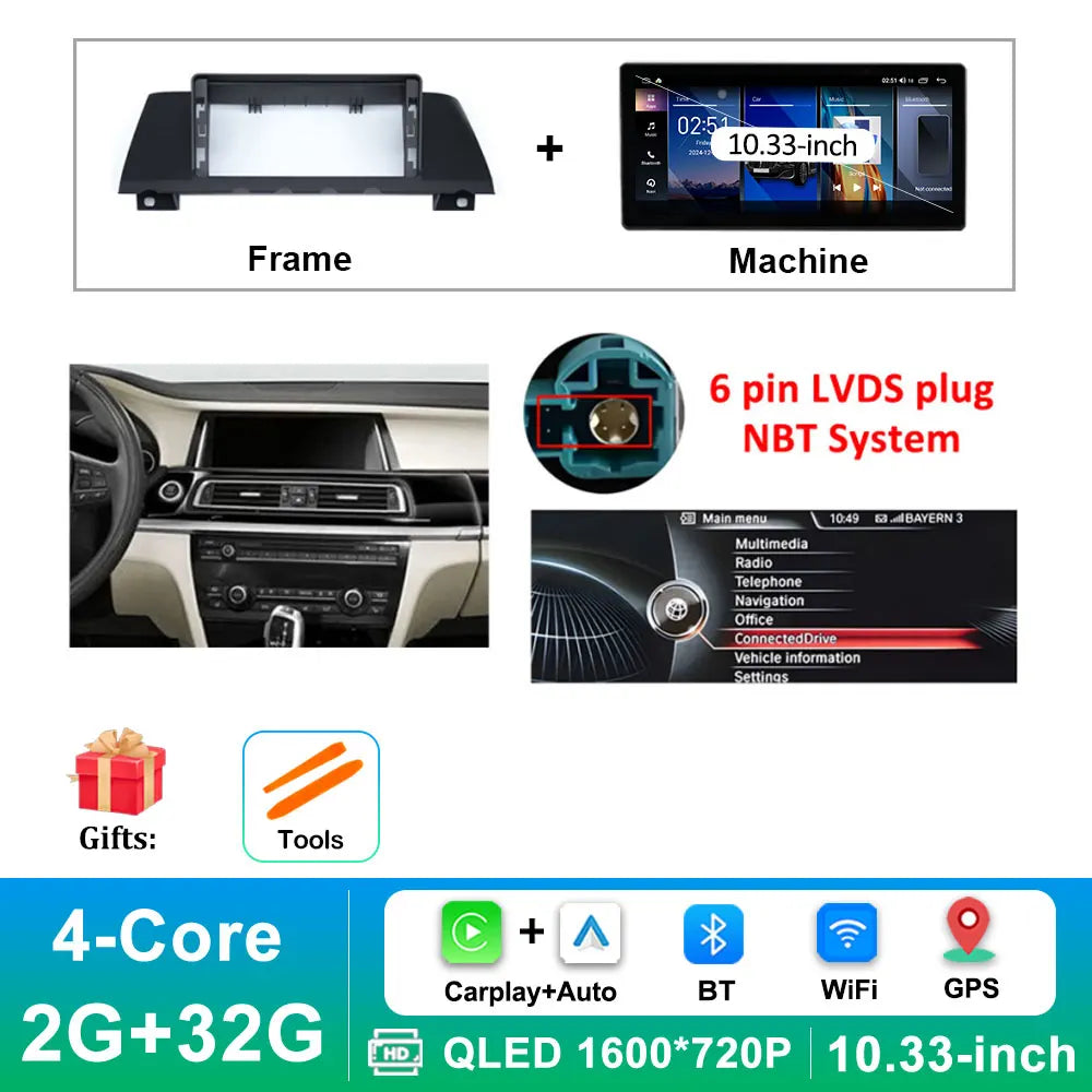 12.3 inch Android 14 GPS DSP BT Carplay Car Radio Multimedia Player for BMW 7 Series 2010 - 2015 CIC NBT System Auto Accessories