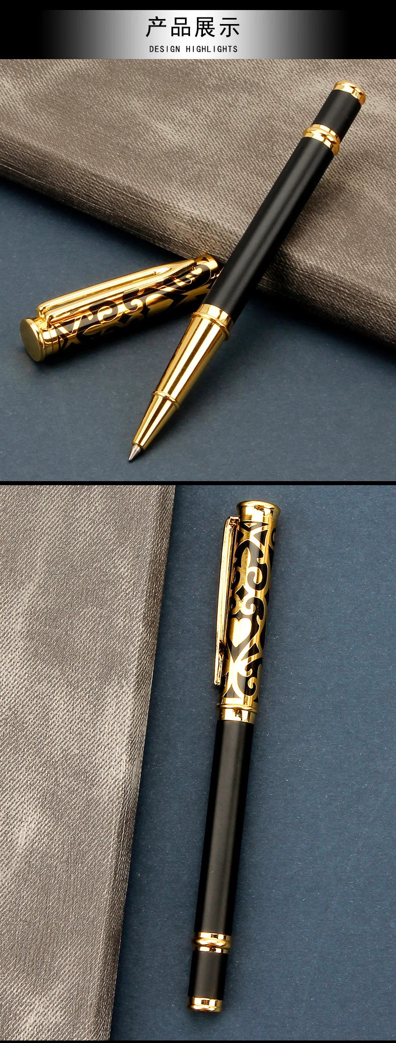 1 Set Luxury Metal Gel Pen Sculpture Pattern Roller Pen Office School Stationary Pen Customized Logo Name Text Gift