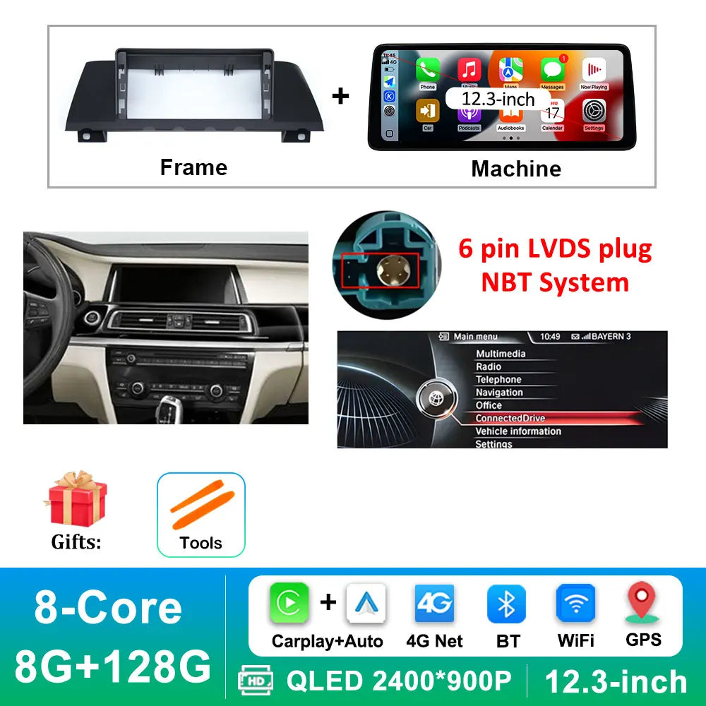 12.3 inch Android 14 GPS DSP BT Carplay Car Radio Multimedia Player for BMW 7 Series 2010 - 2015 CIC NBT System Auto Accessories