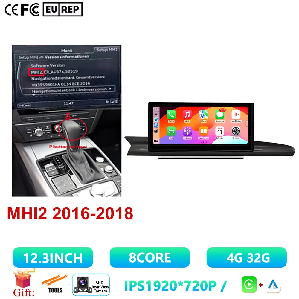 12.3 Inch For Audi A6 A6L A7 2012-2019 Android 14 Touch Screen Car Carplay Stereo Radio Auto Monitors Multimedia GPS Navigation