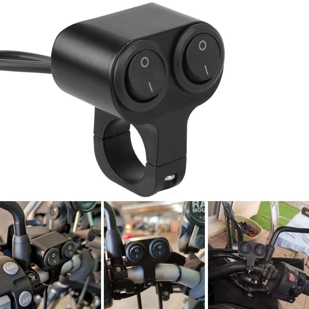 12V Headlight Switch 7/8in  22mm Dual Button Control Motorcycle Handlebar