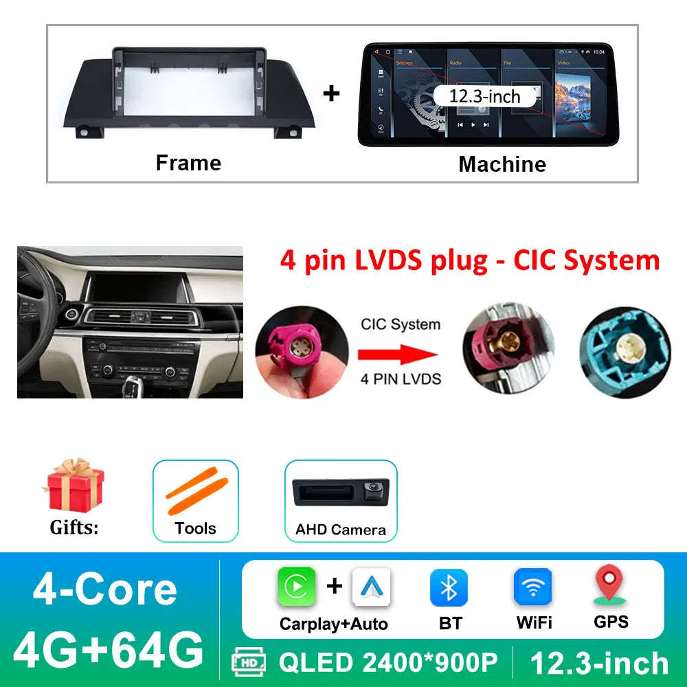 12.3 inch Android 14 GPS DSP BT Carplay Car Radio Multimedia Player for BMW 7 Series 2010 - 2015 CIC NBT System Auto Accessories