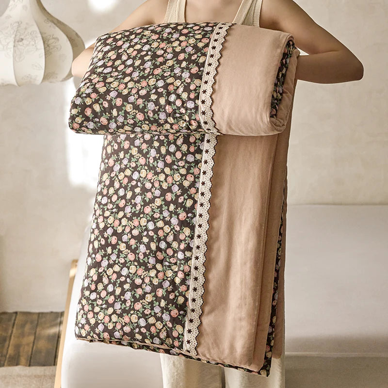 100% Pima Cotton Retro French Toile Shabby Flowers Applique Comforter Without Pillow Cases