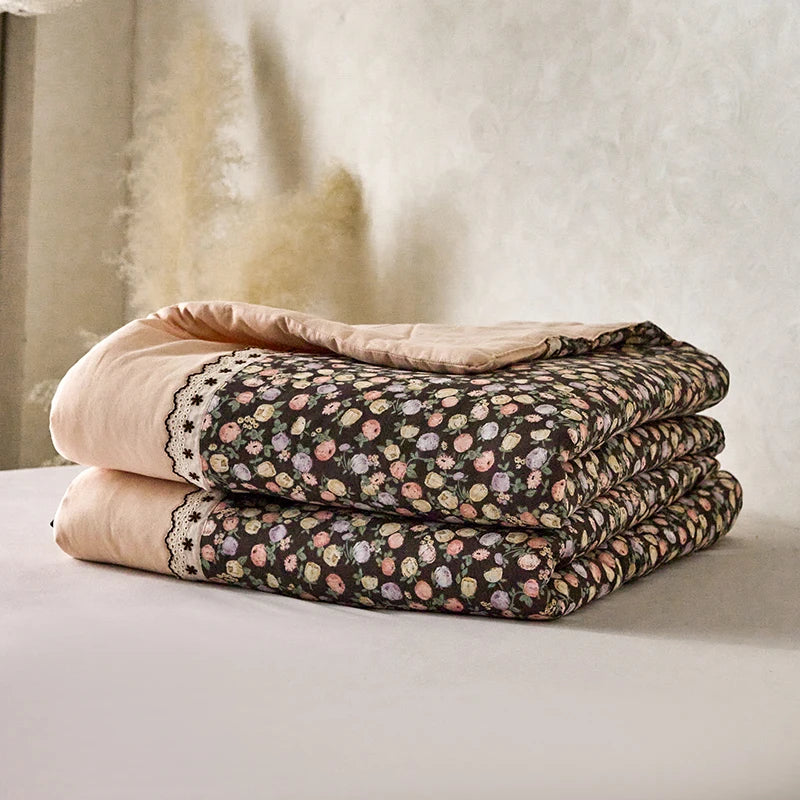 100% Pima Cotton Retro French Toile Shabby Flowers Applique Comforter Without Pillow Cases