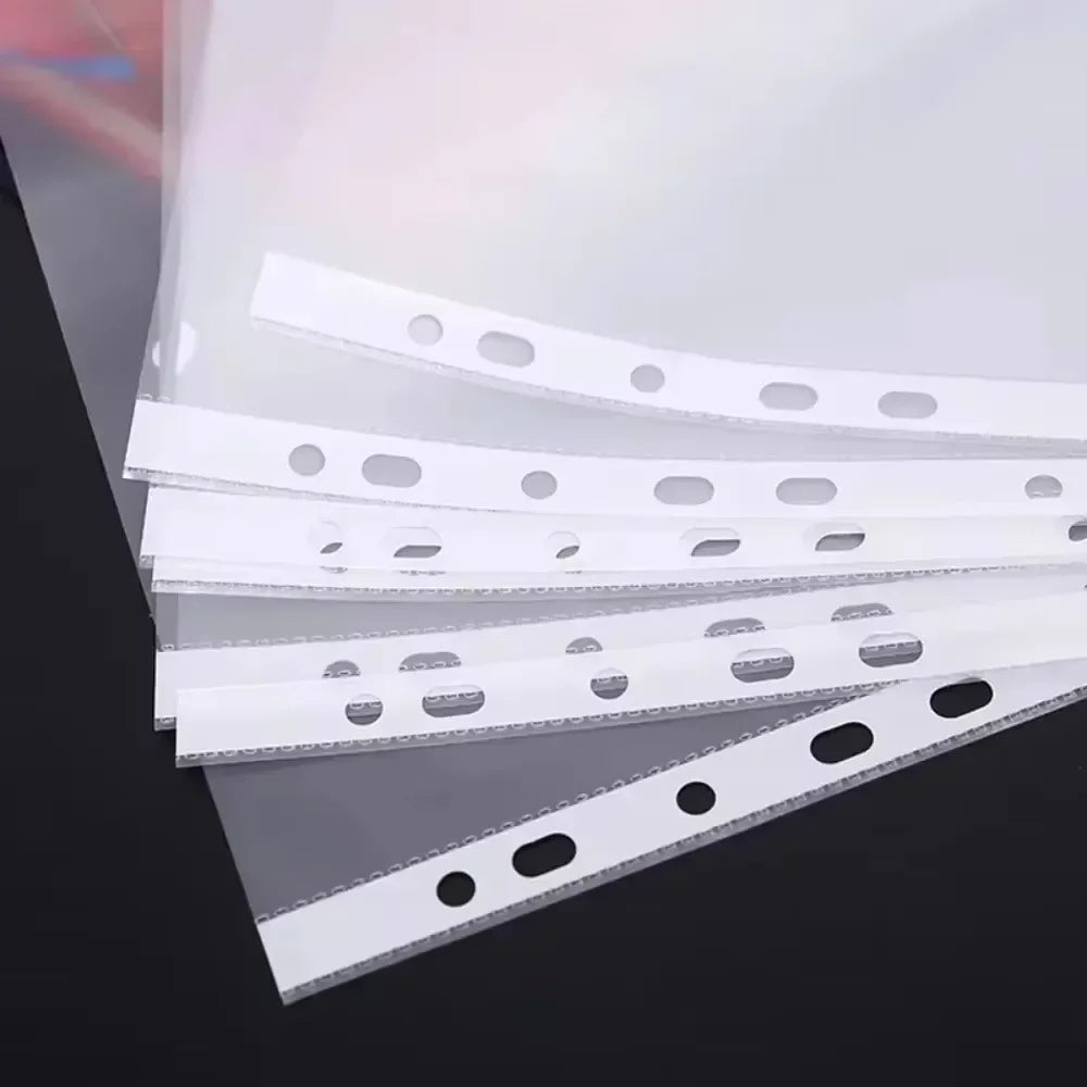 100pcs 11 Holes Thickening Transparent Plastic Punched File Folders A4 Document Sleeves Protector Office Supplies