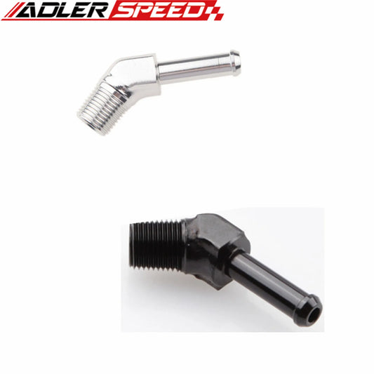 (1/8" NPT To 1/4") (1/4" NPT To 3/8" )(1/8" NPT To 3/16")  Hose Barb 45 Deg Fitting Adapter Aluminum