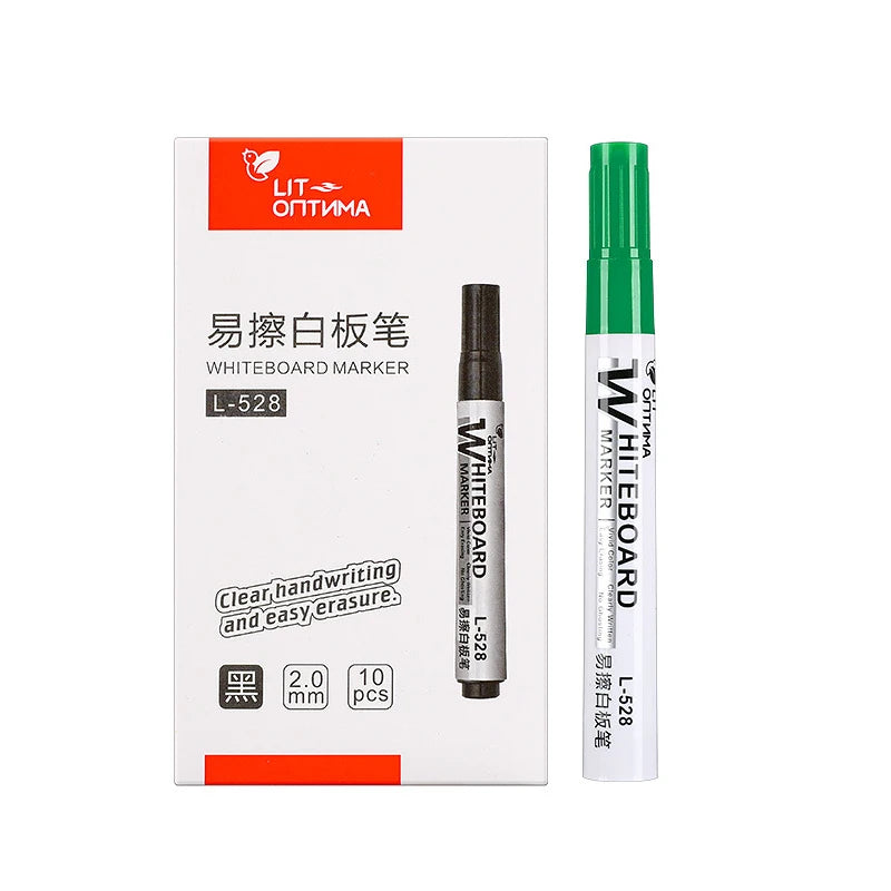 10pcs Whiteboard Marker Set,2.0mm Nib,Black Blue Red High-Volume Ink,Office Teaching Pen,Clear Handwriting & Easy Erasure L-528