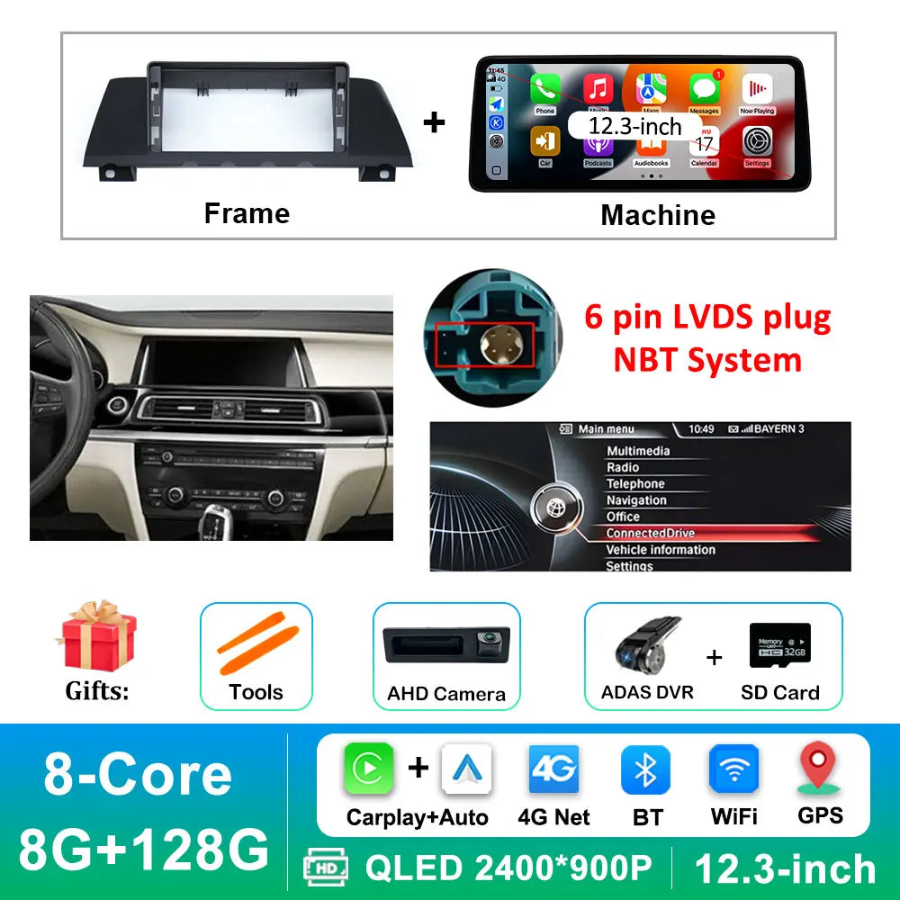 12.3 inch Android 14 GPS DSP BT Carplay Car Radio Multimedia Player for BMW 7 Series 2010 - 2015 CIC NBT System Auto Accessories