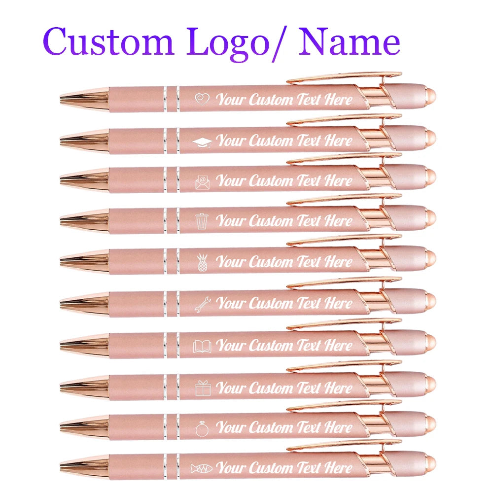 10-50 Pcs Personalized Carving Logo Pens Rose Gold Ballpoint Pen Customized Engraved Name Gift School Stationery Office Supplies