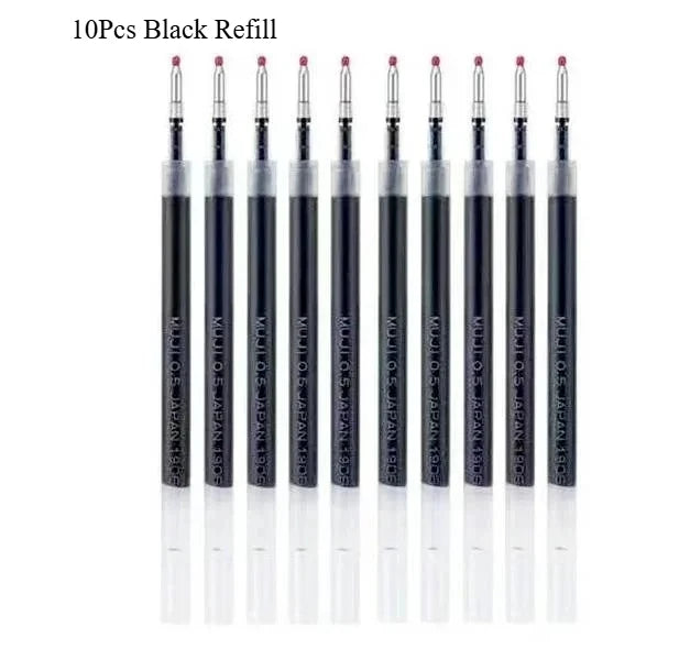10Pcs/lot Japan Mujis Style Press Gel Pen Refills 0.5mm for push pen /Ink Gel Pen Press Pen