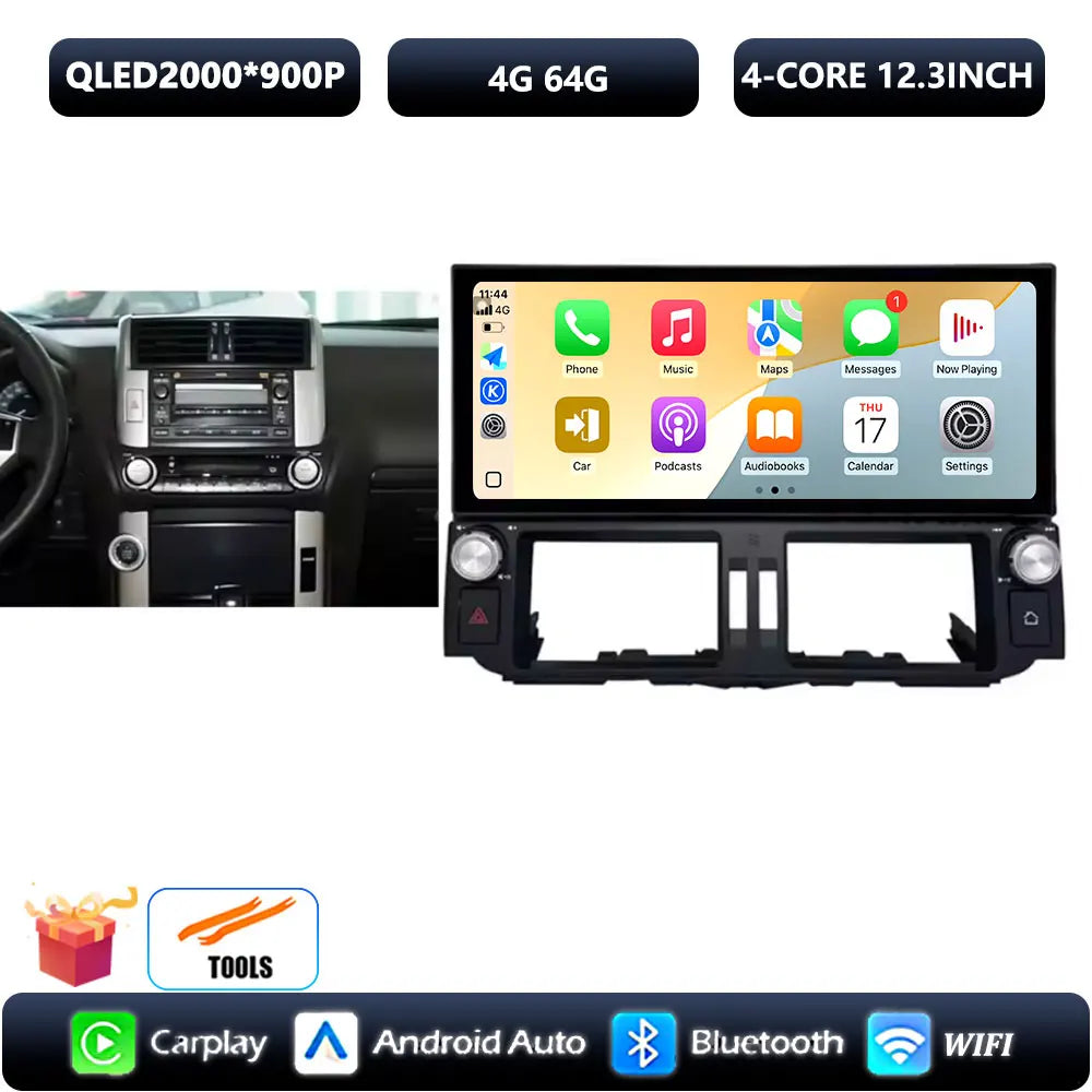 12.3 inch Ultra-thin Screen DSP Android 14 For Toyota Land Cruiser Prado 150 2010 - 2013 GPS Radio Multimedia Player 4G Navi Car