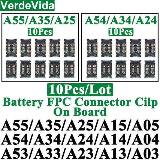 10Pcs Inner Battery FPC Connector Cilp Contact Plug On Board  For samsung A06 A55 A35 A54 A34 A33 A73 A13 A15 A16 A556 A356 A546