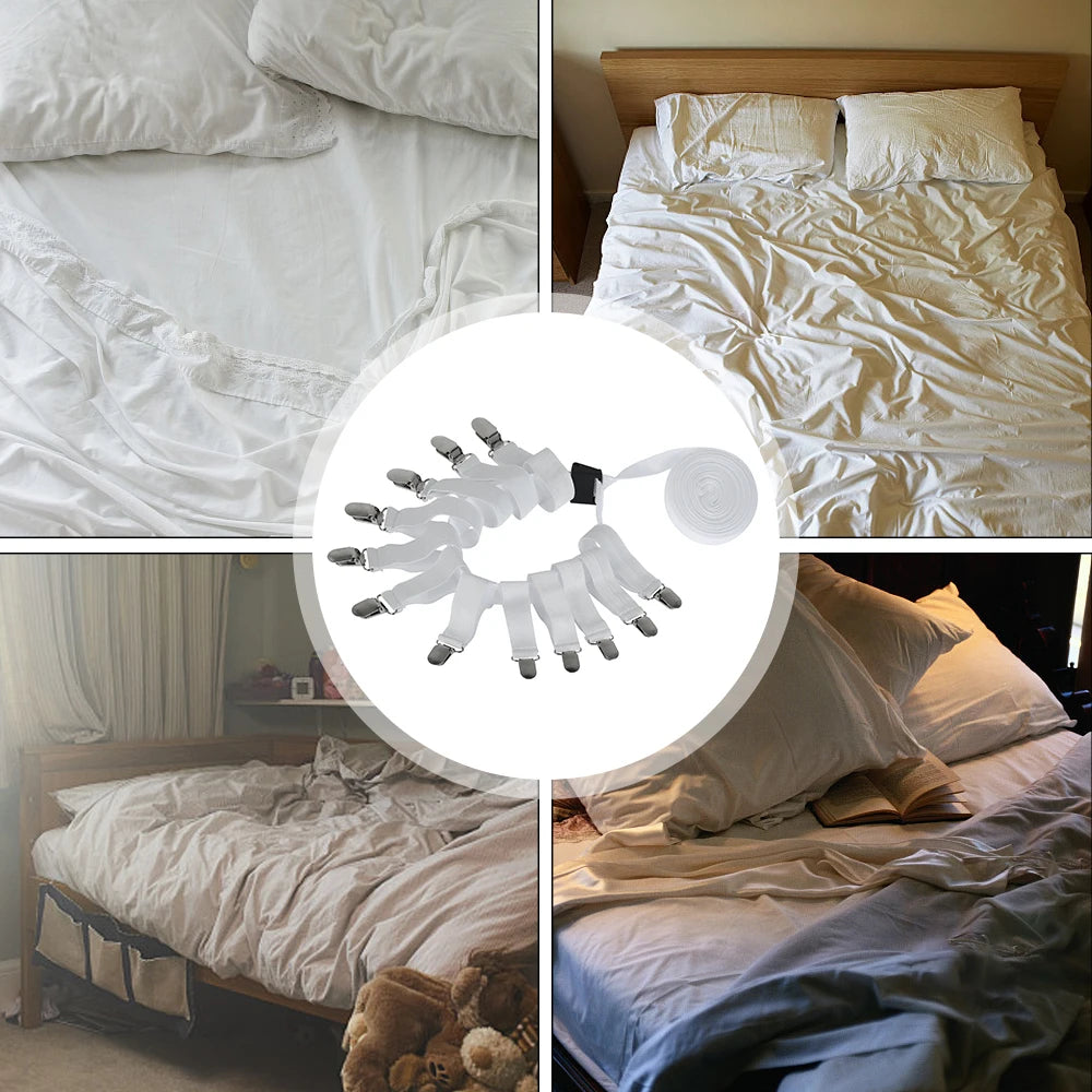 12 Clips Bed Sheet Holder Straps Bed Sheet Fasteners Adjustable Elastic Suspenders Bed Sheet Clips Bedding Accessories Keep Tidy