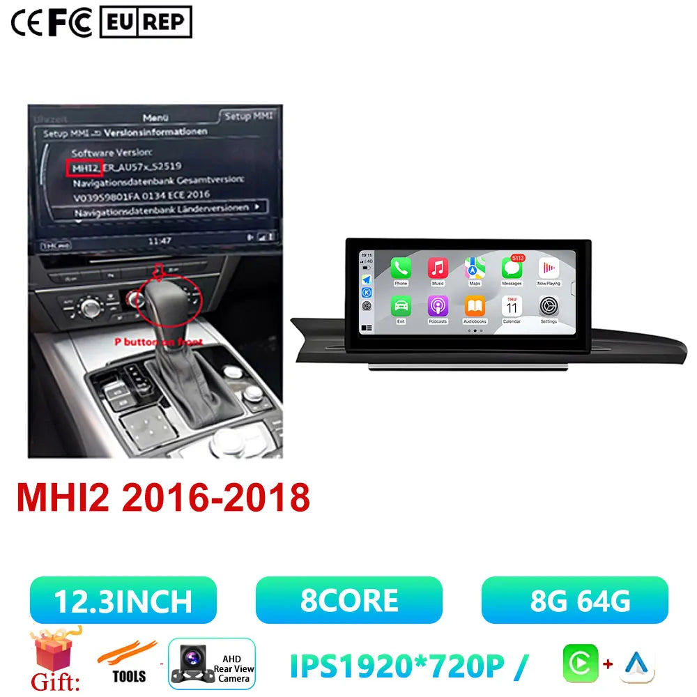 12.3 Inch For Audi A6 A6L A7 2012-2019 Android 14 Touch Screen Car Carplay Stereo Radio Auto Monitors Multimedia GPS Navigation