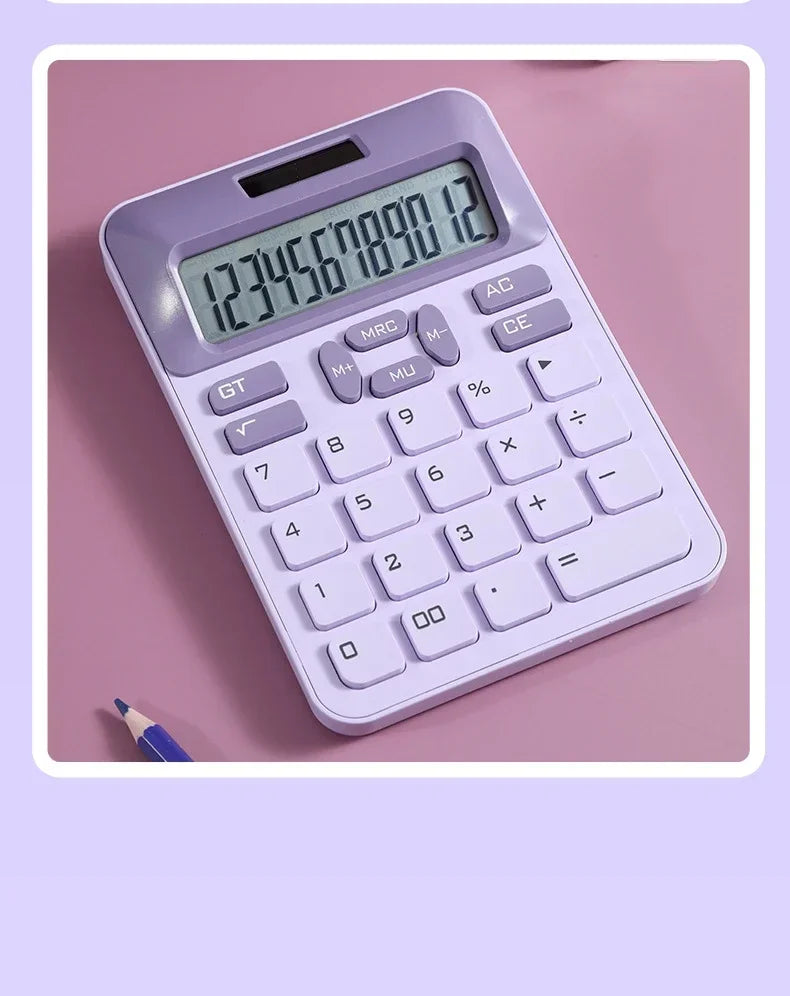 12-Digit Large LCD Display Calculator Standard Function Calculator with Solar & Battery Dual Power for Home Basic Desktop Office