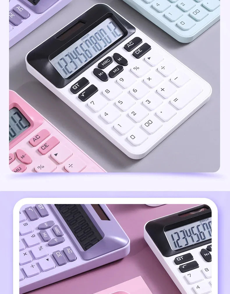 12-Digit Large LCD Display Calculator Standard Function Calculator with Solar & Battery Dual Power for Home Basic Desktop Office