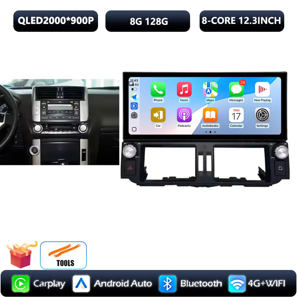 12.3 inch Ultra-thin Screen DSP Android 14 For Toyota Land Cruiser Prado 150 2010 - 2013 GPS Radio Multimedia Player 4G Navi Car