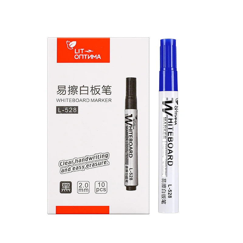 10pcs Whiteboard Marker Set,2.0mm Nib,Black Blue Red High-Volume Ink,Office Teaching Pen,Clear Handwriting & Easy Erasure L-528