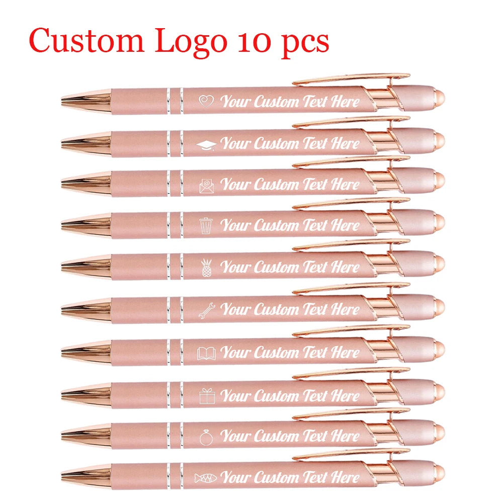 10-50 Pcs Personalized Carving Logo Pens Rose Gold Ballpoint Pen Customized Engraved Name Gift School Stationery Office Supplies