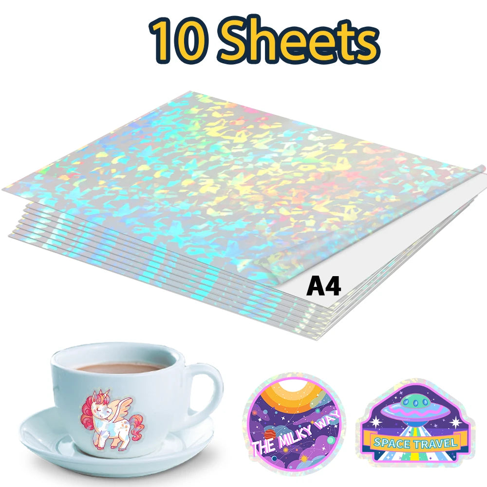 10 Sheets Printable Vinyl Sticker Paper A4 Glossy self-adhesive Copy Paper InkJet Printer Paper for Inkjet printer DIY Crafts