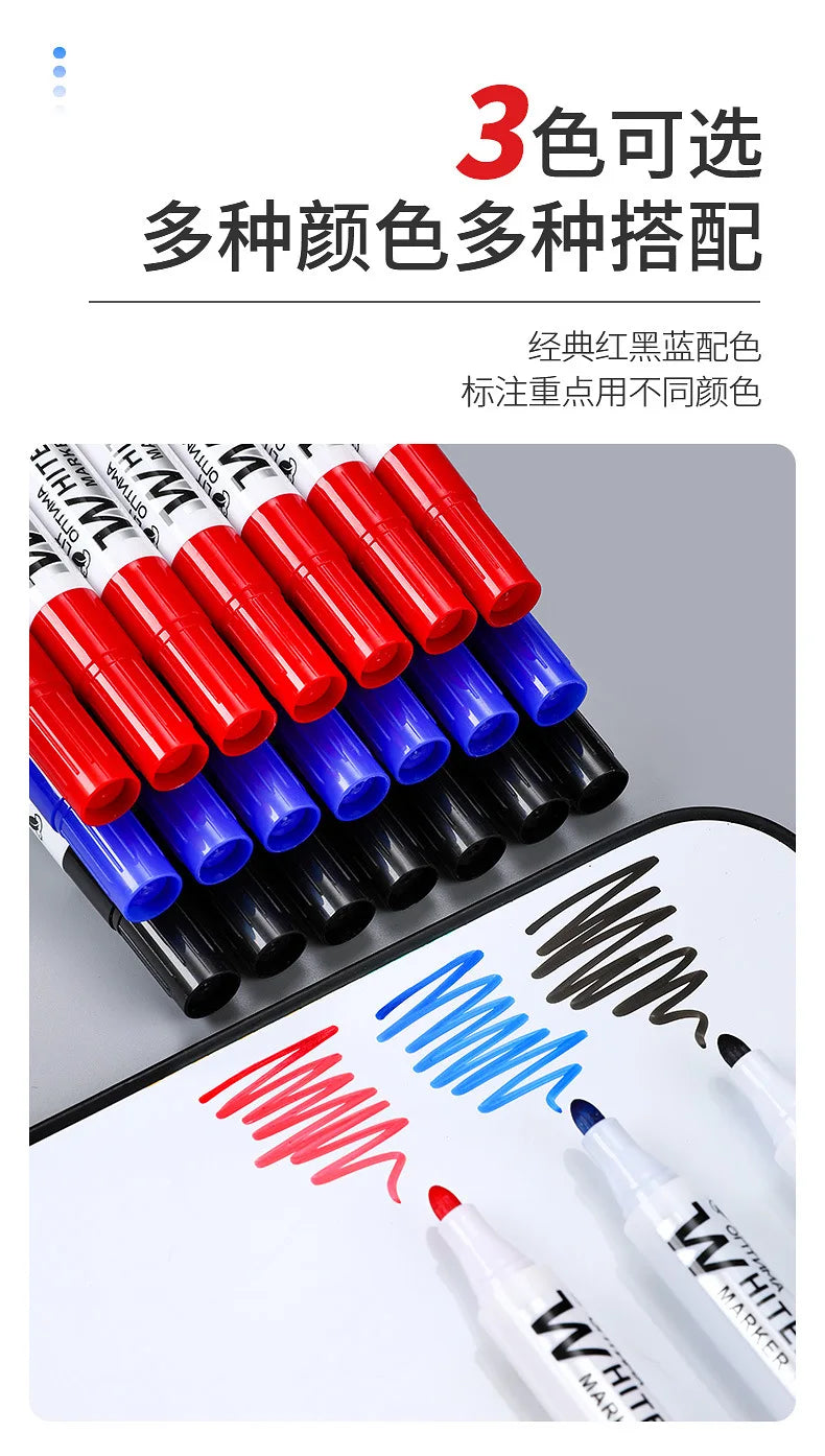 10pcs Whiteboard Marker Set,2.0mm Nib,Black Blue Red High-Volume Ink,Office Teaching Pen,Clear Handwriting & Easy Erasure L-528