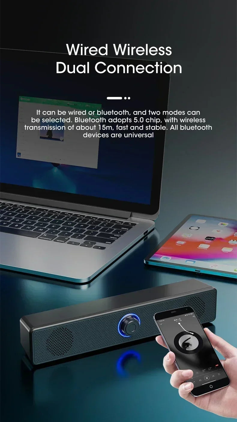 XIKCU PC Soundbar Wired and Wireless Bluetooth Speaker USB Powered Soundbar for TV Pc Laptop Game Theater Surround Audio System