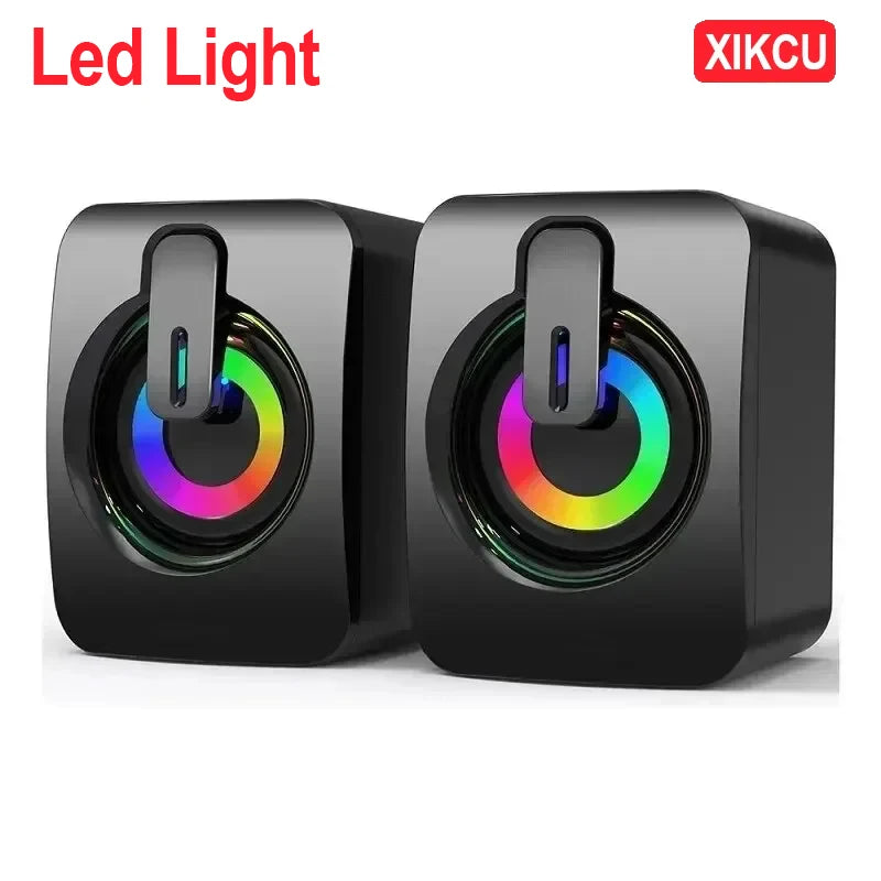 XIKCU Home Camping Computer Speakers PC Sound Box HIFI Stereo Microphone Wired Caixa De Som with LED Light For Desktop Computer