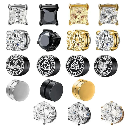 1Pairs Crystal Strong Magnetic Ear Stud Clip Earrings for Men and Women Punk Round Zircon Magnet Earrings Non Piercing Jewelry