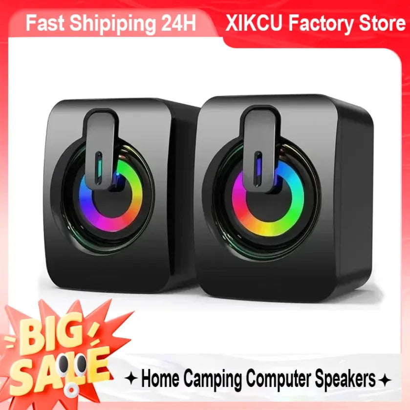 XIKCU Home Camping Computer Speakers PC Sound Box HIFI Stereo Microphone Wired Caixa De Som with LED Light For Desktop Computer