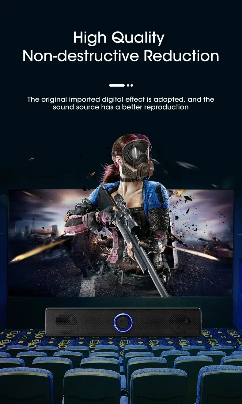 XIKCU PC Soundbar Wired and Wireless Bluetooth Speaker USB Powered Soundbar for TV Pc Laptop Game Theater Surround Audio System