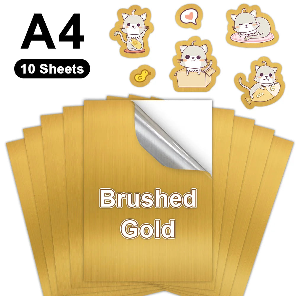 10 Sheets Printable Vinyl Sticker Paper A4 Transparent White Gold Self Adhesive Copy Paper for Inkjet Printer DIY Label Sticker