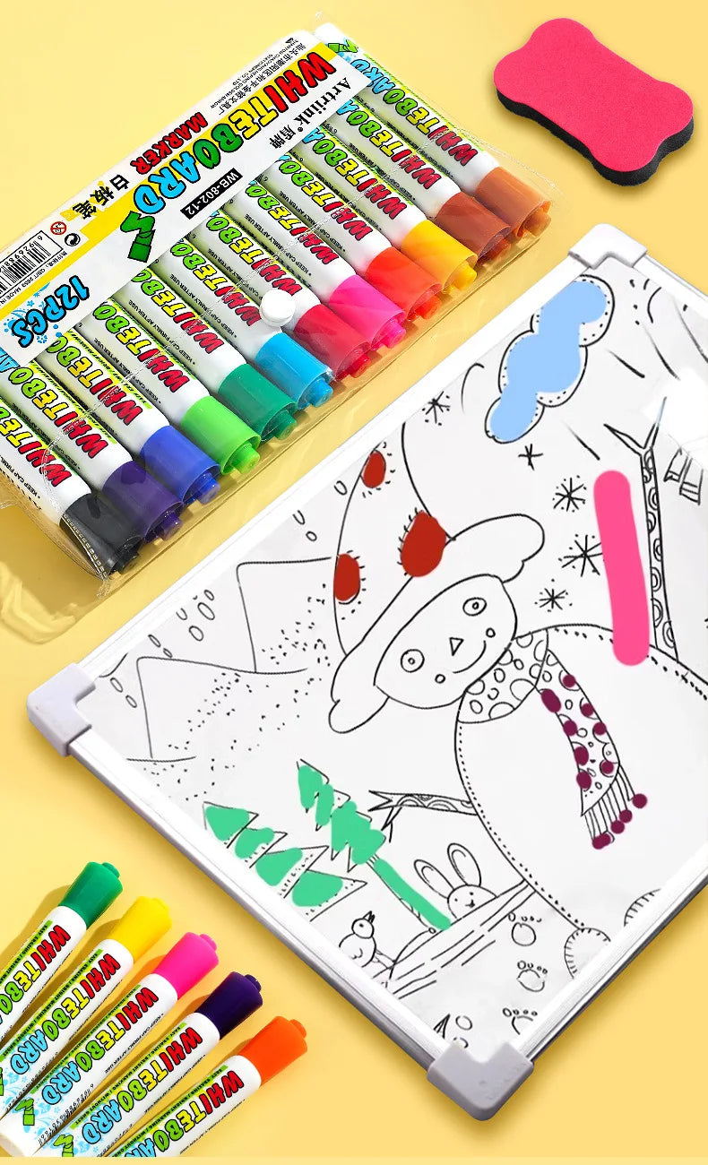 12 Colour Whiteboard Marker Set,Erasable, Refillable,Safety,Non-Toxic,High Capacity,Office,Conferencing,Educational Items