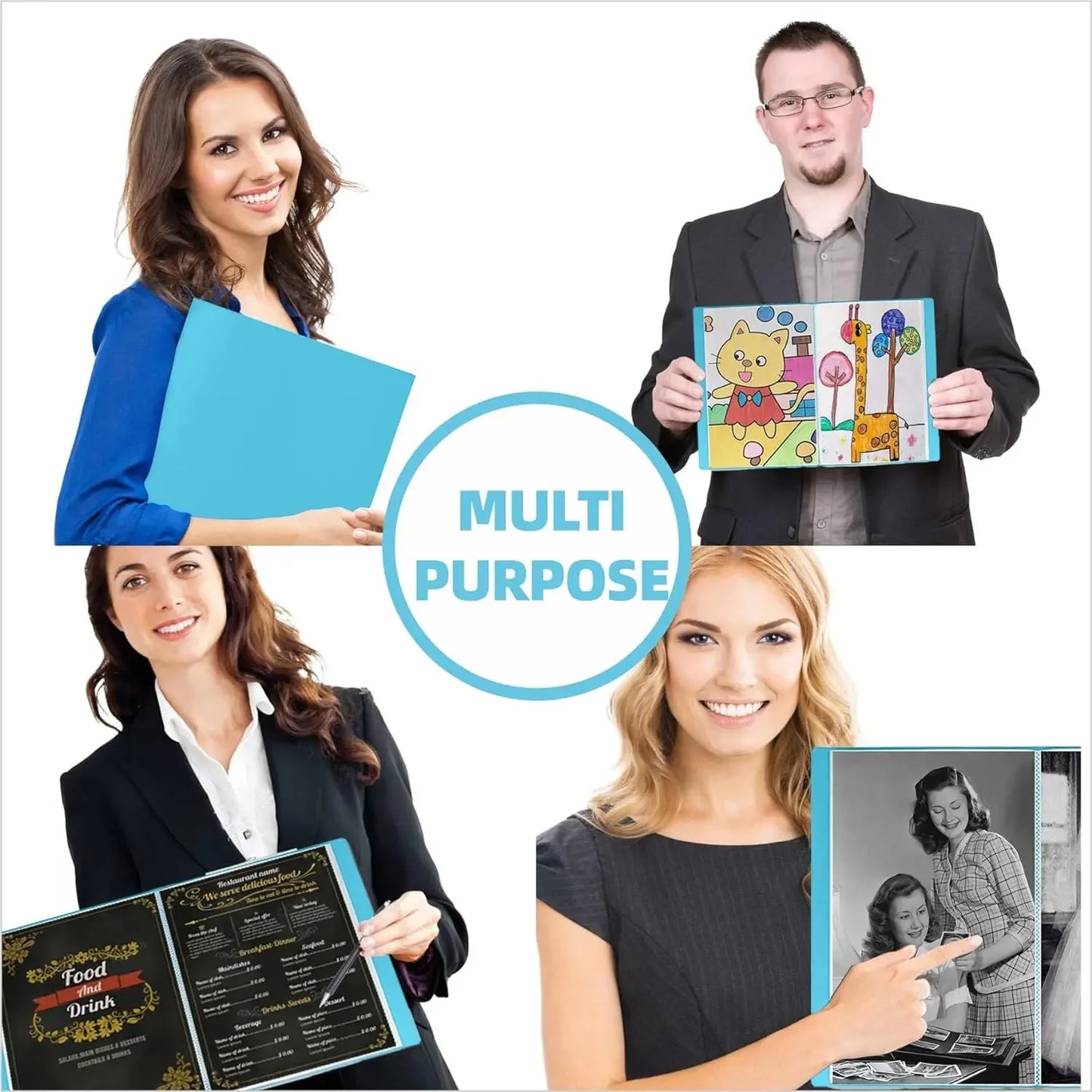 100-Pocket File Folder Display Book Plastic A4 Sheet Paper Document Holder, Letter Size Inserts File-N-View Business Presentatio