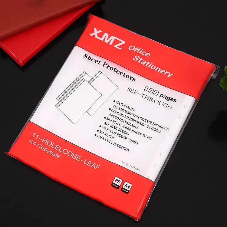 100pcs 11 Holes Thickening Transparent Plastic Punched File Folders A4 Document Sleeves Protector Office Supplies