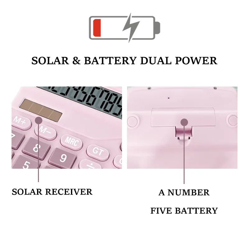 12-Digit Large LCD Display Calculator Standard Function Calculator with Solar & Battery Dual Power for Home Basic Desktop Office