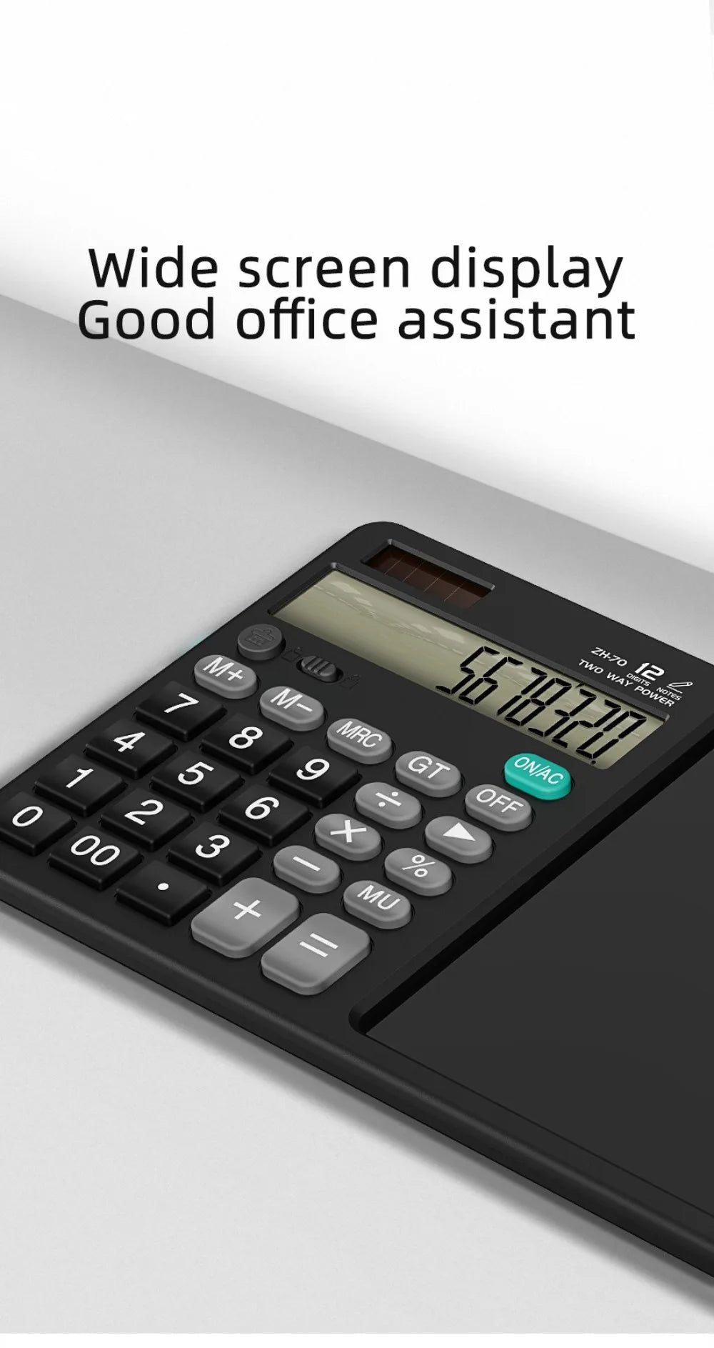 12 Digits 2in1 Calculator Solar Power with Writing Pad Standard Function Calculator 6 inch Dual Stylus Pen Drawing Pad