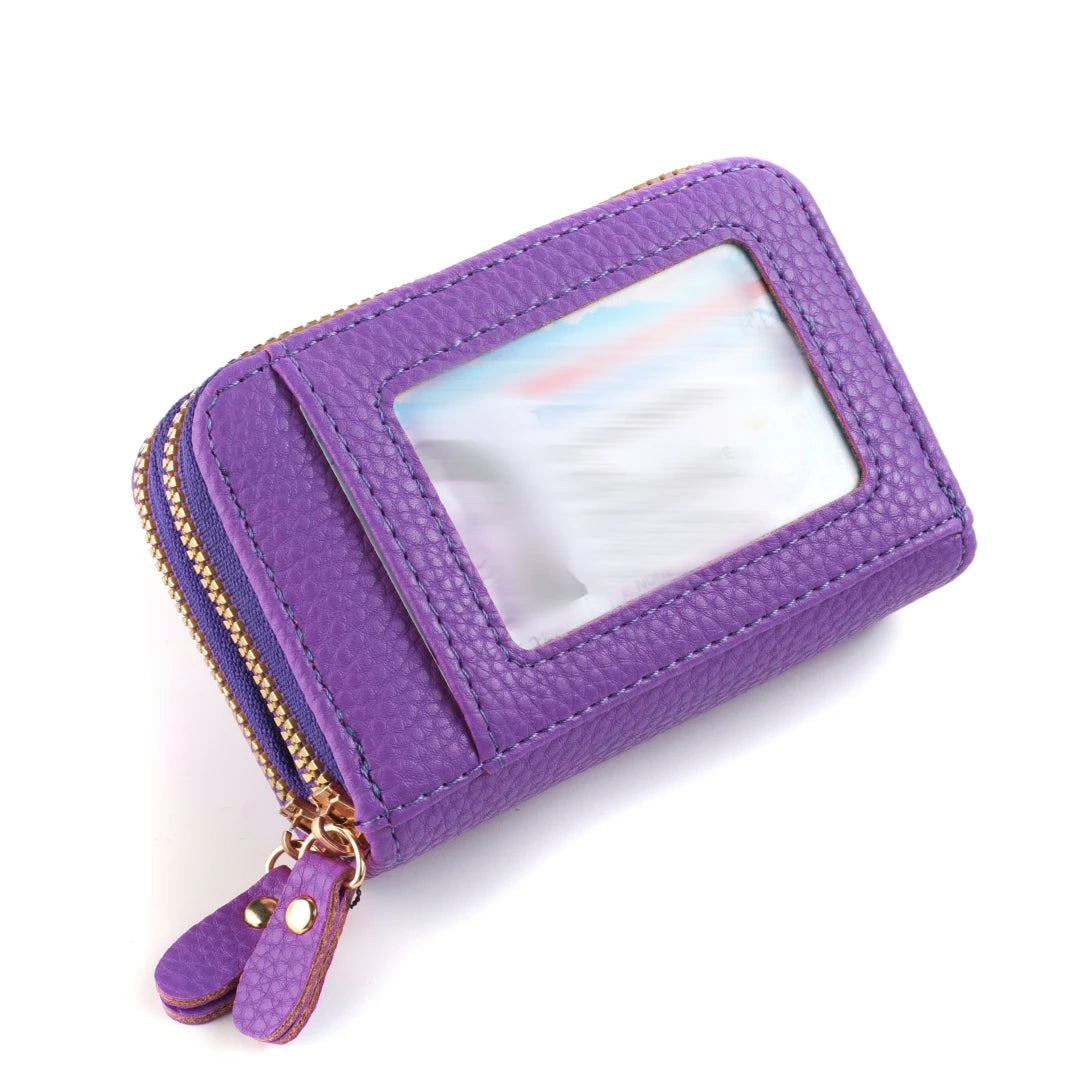 Women's Leather Credit Card Holder Double Zipper with ID Window and Coin Purse - Securely Store and Organize Your Cards with Lar