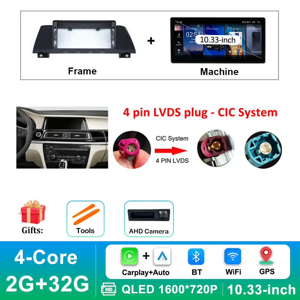 12.3 inch Android 14 GPS DSP BT Carplay Car Radio Multimedia Player for BMW 7 Series 2010 - 2015 CIC NBT System Auto Accessories