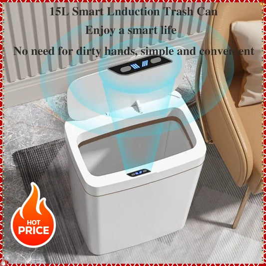 15-Liter Smart Trash Can Automatic Touchless, Waterproof Sensor Trash Bin for Bathroom Kitchen Bedroom, Odorless Modern Basket