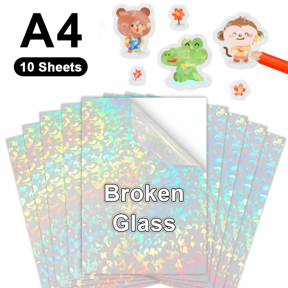 10 Sheets Printable Vinyl Sticker Paper A4 Transparent White Gold Self Adhesive Copy Paper for Inkjet Printer DIY Label Sticker