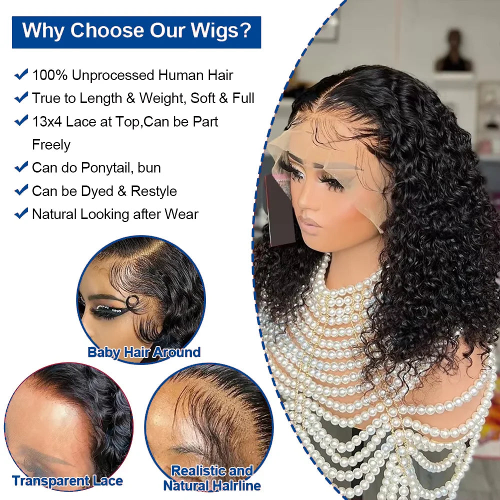 13x4 Short Bob Wigs Jerry Curly Short Pixie Cut Bob Wigs Human Hair 250% Density Loose Deep Wave Lace Frontal Wigs For Women