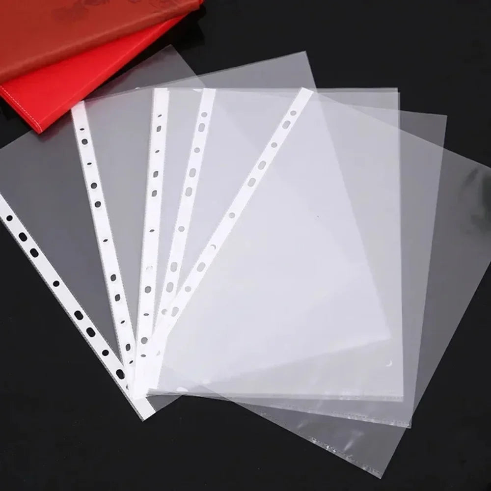 100pcs 11 Holes Thickening Transparent Plastic Punched File Folders A4 Document Sleeves Protector Office Supplies
