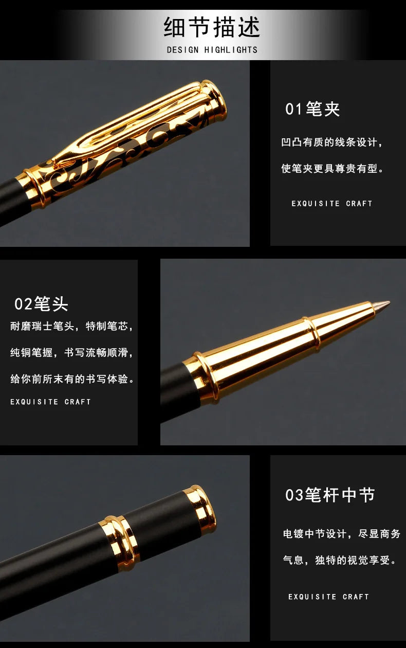 1 Set Luxury Metal Gel Pen Sculpture Pattern Roller Pen Office School Stationary Pen Customized Logo Name Text Gift