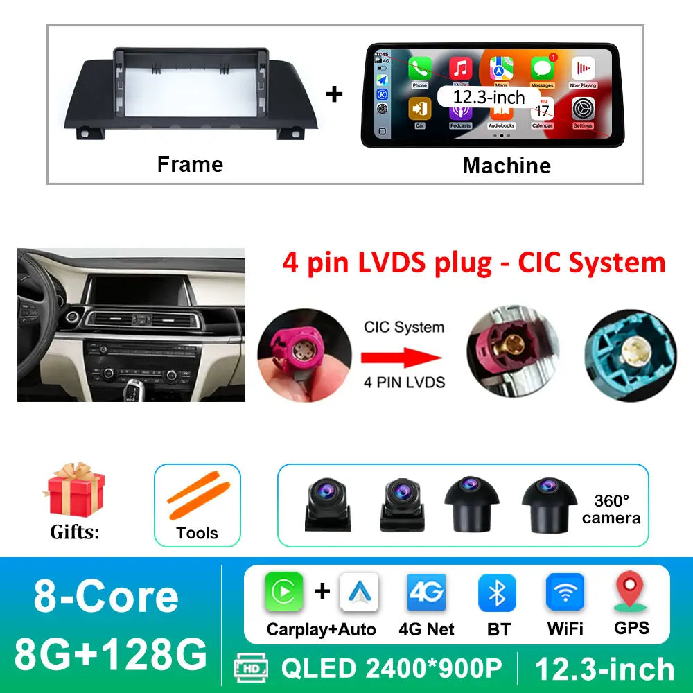 12.3 inch Android 14 GPS DSP BT Carplay Car Radio Multimedia Player for BMW 7 Series 2010 - 2015 CIC NBT System Auto Accessories