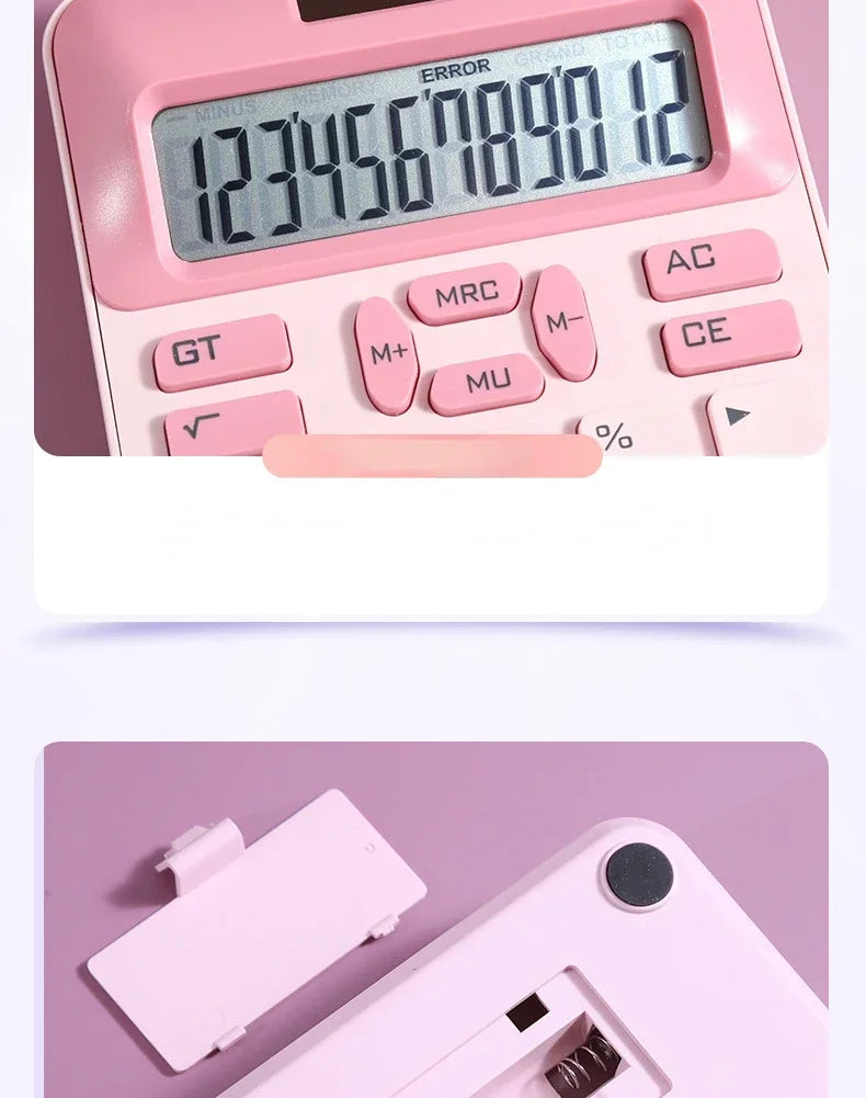 12-Digit Large LCD Display Calculator Standard Function Calculator with Solar & Battery Dual Power for Home Basic Desktop Office