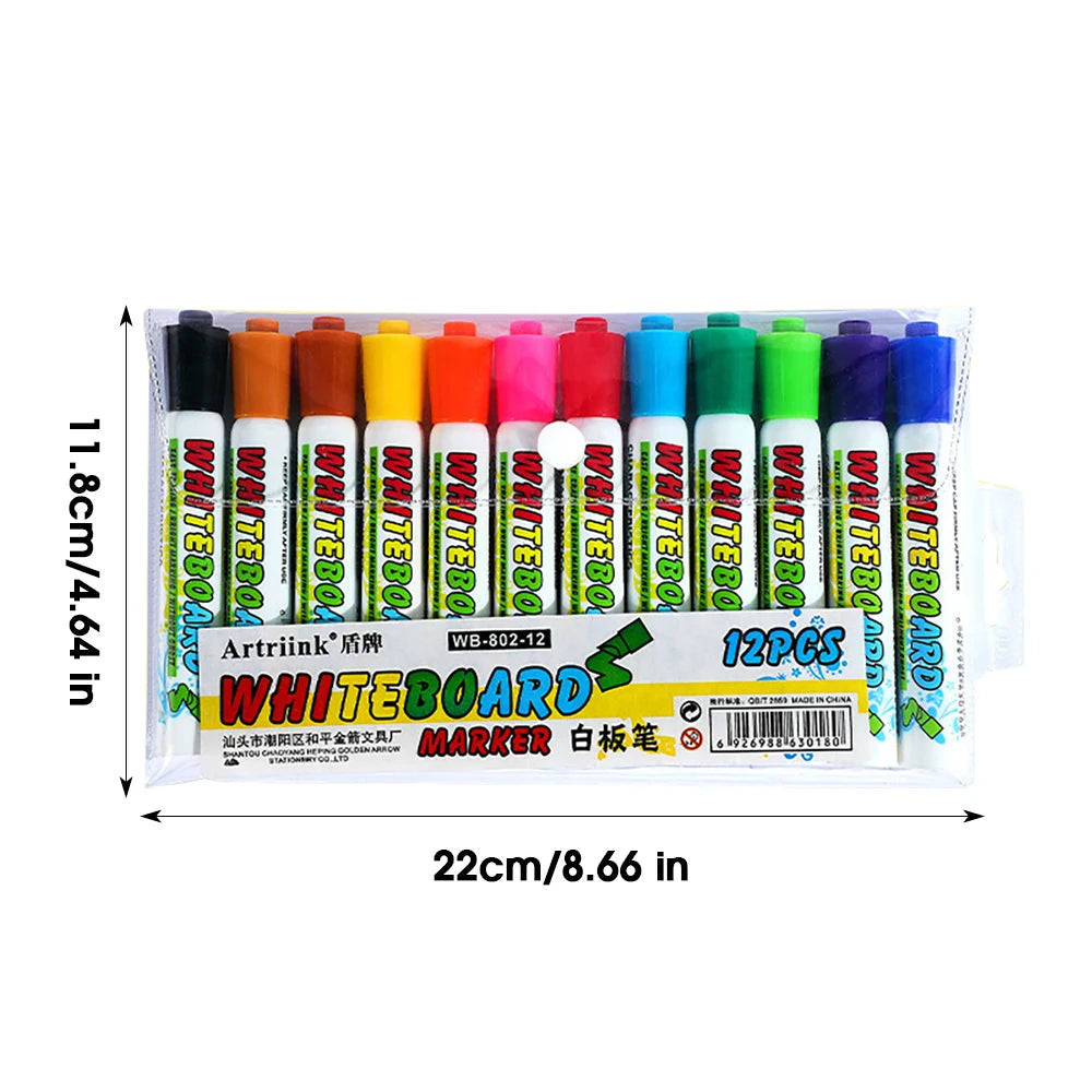 12 Colour Whiteboard Marker Set,Erasable, Refillable,Safety,Non-Toxic,High Capacity,Office,Conferencing,Educational Items