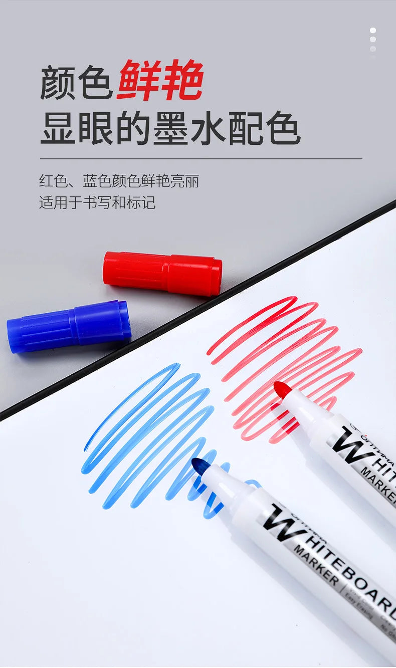 10pcs Whiteboard Marker Set,2.0mm Nib,Black Blue Red High-Volume Ink,Office Teaching Pen,Clear Handwriting & Easy Erasure L-528